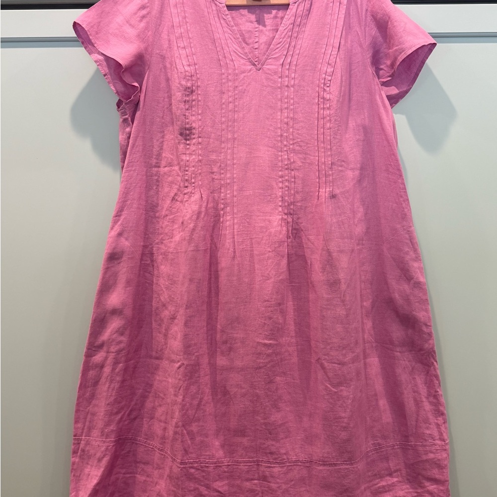 J. Jill Pink Linen V‑Neck Shift Dress